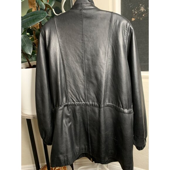 VTG Womens Worthington Size L Lambskin Leather Coat Black EUC Pockets 7025 - Picture 11 of 11